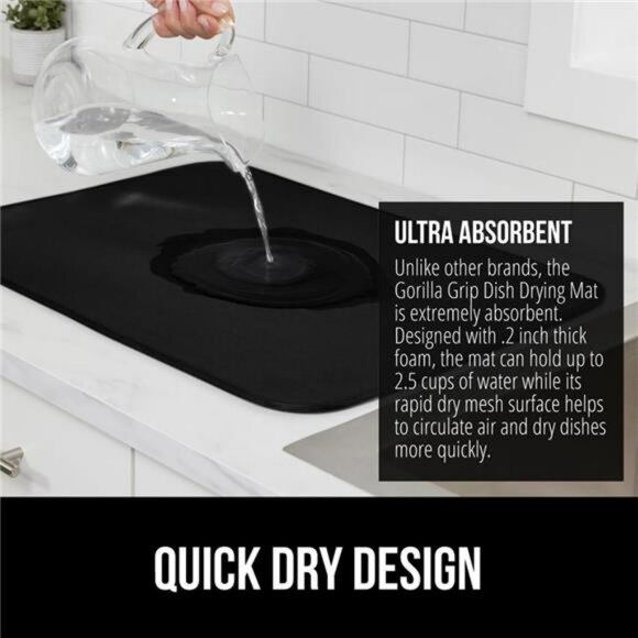 black microfiber dish drying mat absorbent quick dry kitchen counter pad 16x18 - Picture 4 of 7